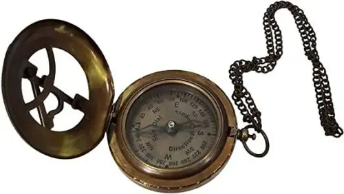 Antique nautical Sundial Push Button Solid Brass Compass with Chain Magnetic...Navigation Magnetic Compass New Product