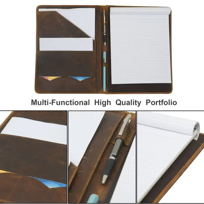 Wholesales Factory Full grain Leather Business Portfolio File Folder Documents Organizer Executive Portfolio With Embossed Logo