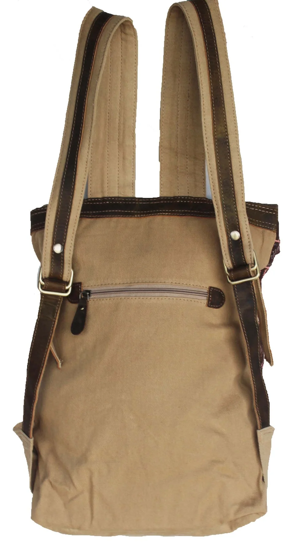 Casual Large Lady  backpacks Handcrafted Brown Cowhide Canvas Luxury Handwoven Leather Strap PU Cotton Lining Logo Cheap Price