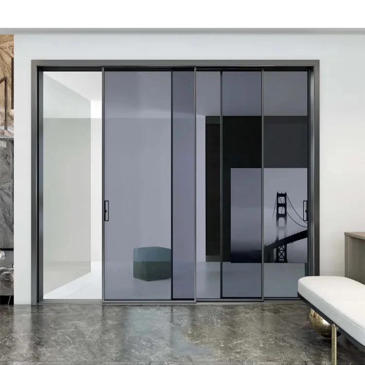 Modern design water proof aluminium profile double glass sliding door for kitchen entrance