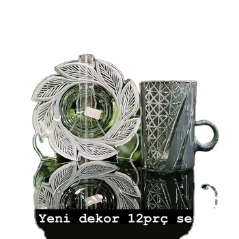 Wholesale Dubai Arabic Turkish Drinking Elegant Gold Rimmed Tea Cawa 18 Piece Glass Tea Coffee Set with Cup Set from turkey