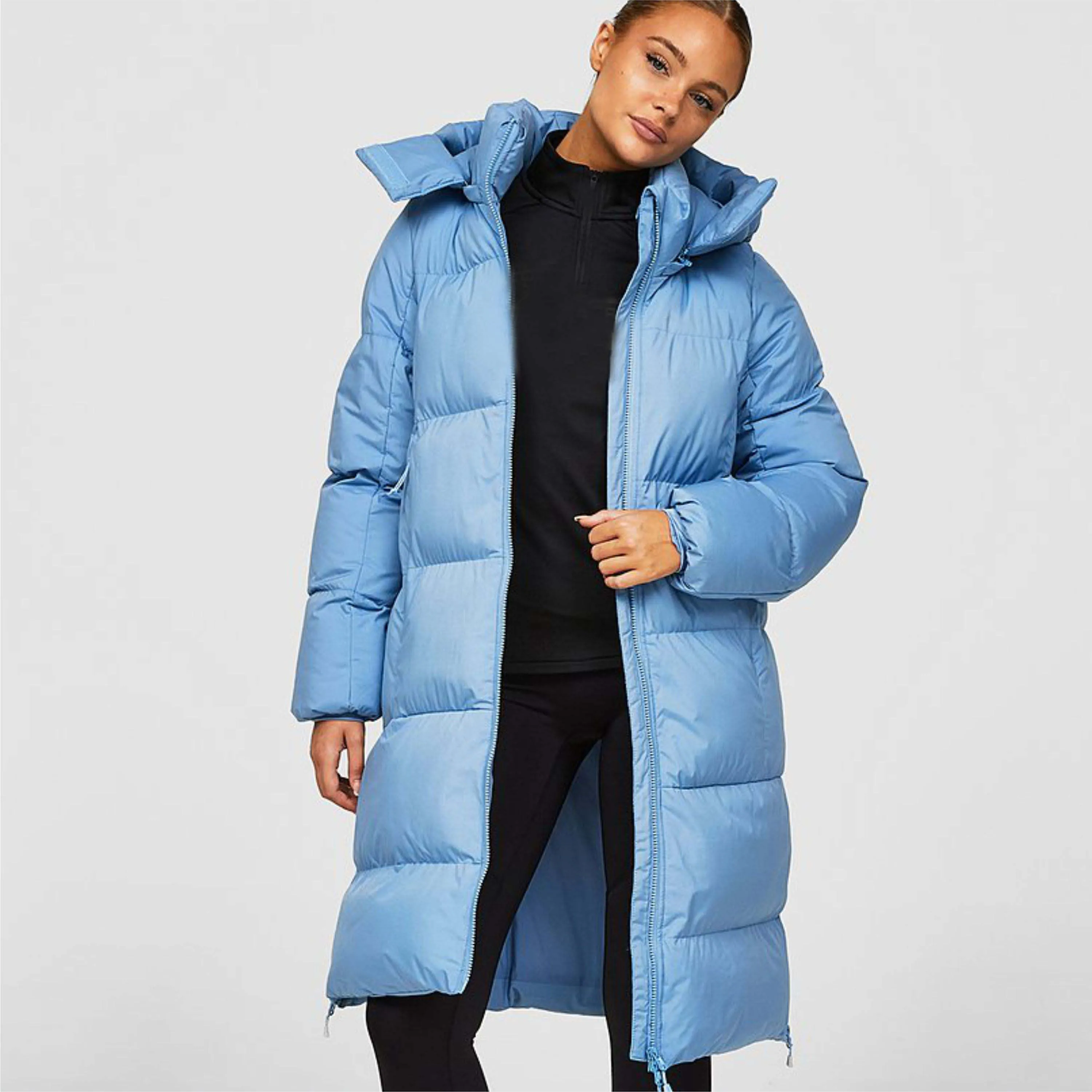 Stylish and Ultra-Warm Women Long Puffer Jacket with Hood and Down Filling for the Cold Winter Season