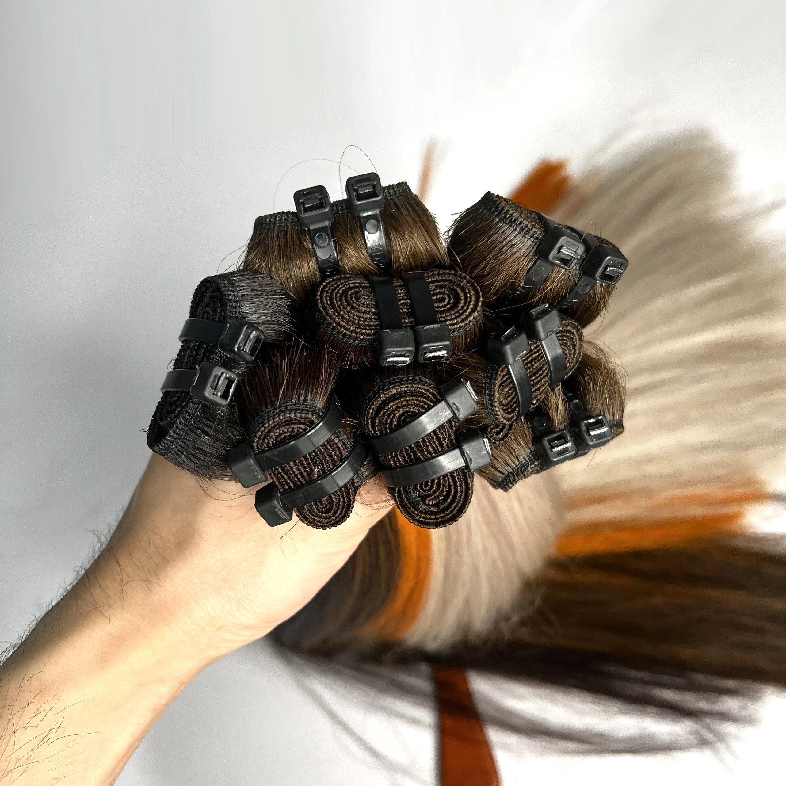 100% натуральные прямые волосы, прямая швейная головка, Цвет #613 белый, оранжевый, коричневый, черный, рояль коричневый...