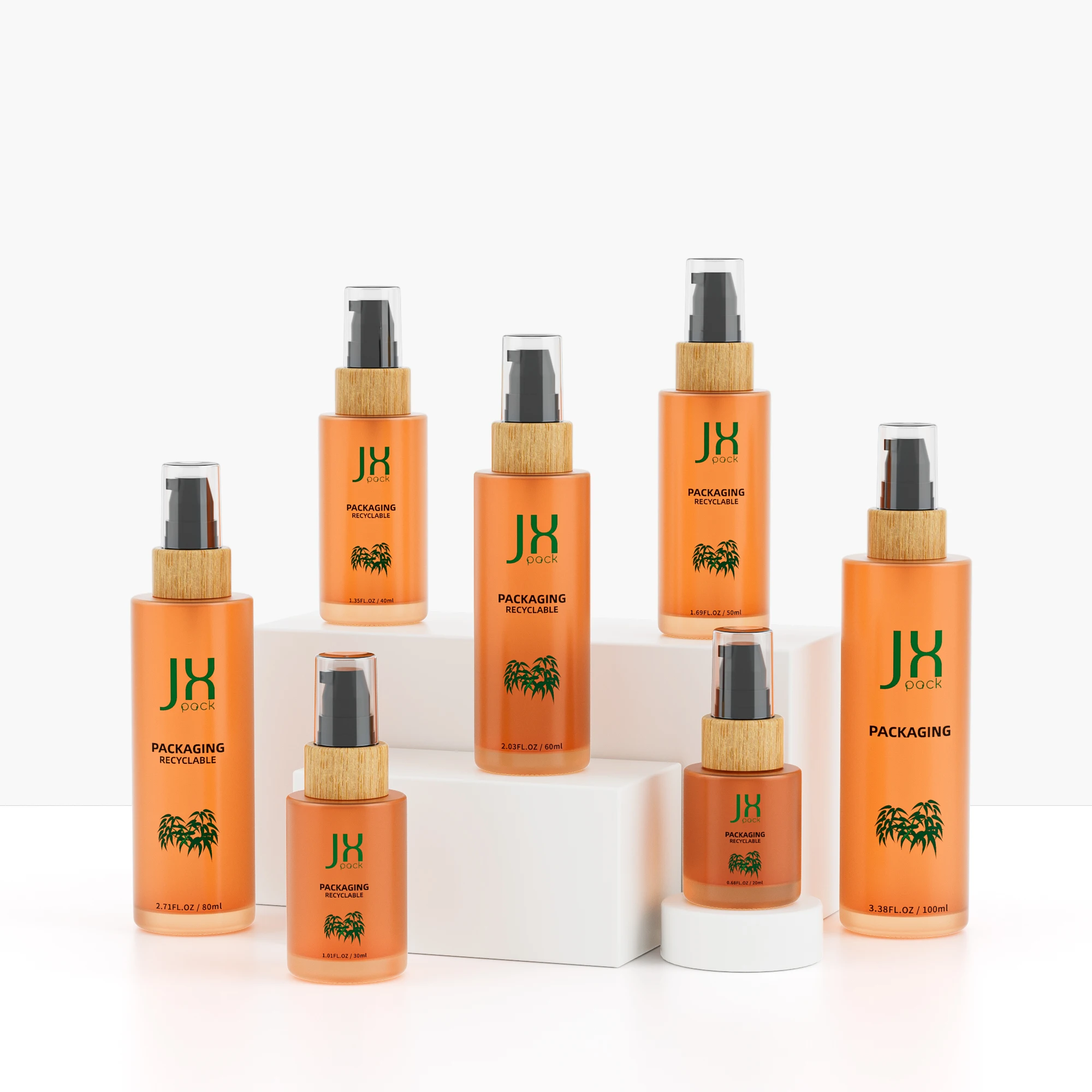 Custom 20ml 30ml 40ml 50ml 60ml 80ml 100ml empty cosmetic bamboo lid glass serum lotion pump fine mist spray bottle