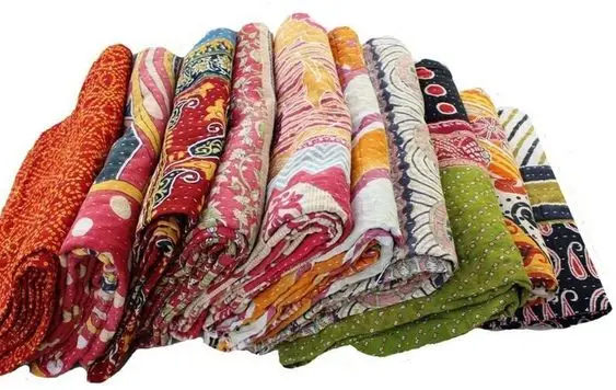 Двухстороннее хлопковое стеганое индийское старинное одеяло ручной работы kantha покрывало винтажное украшение