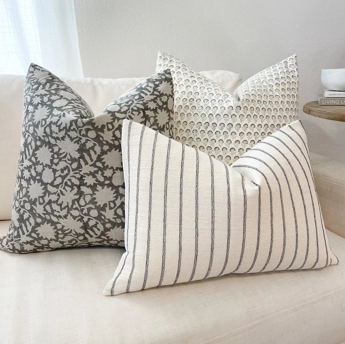 Floral Hand Block Print On Poly Linen Pillow Cover Spring Pillow Cushion Cover Floral Linen Pillow Cover Block Print