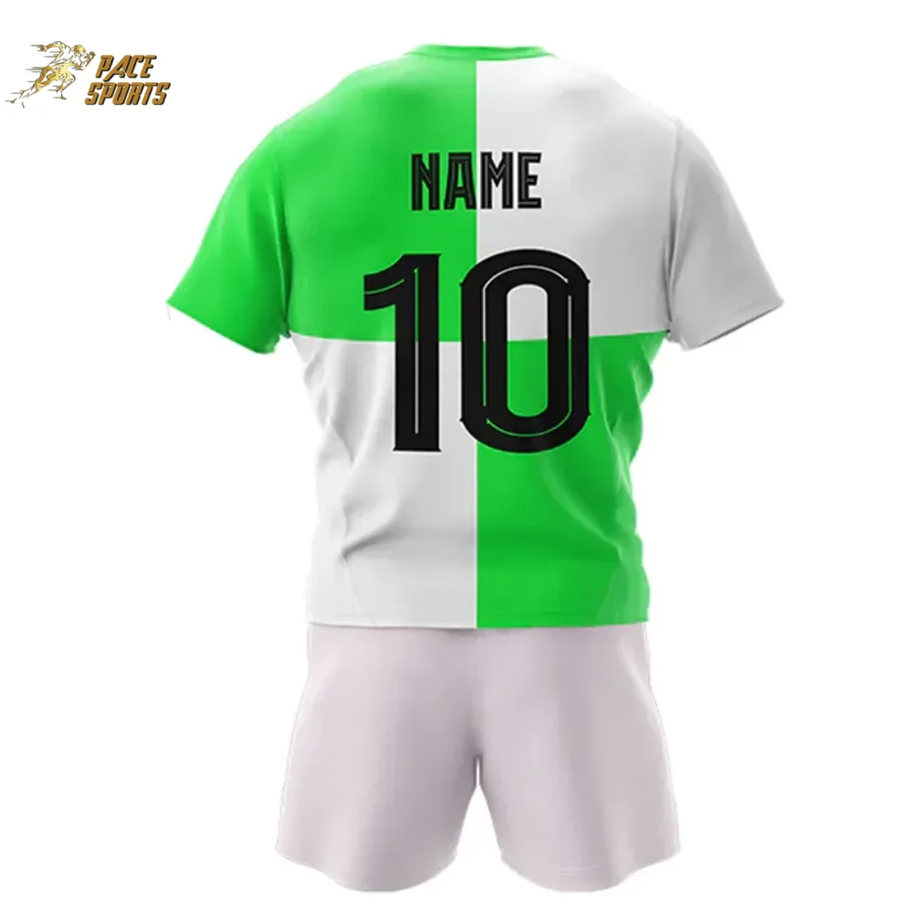 High Quality Custom Rugby Shirt with Shorts Green White Sublimated Sports Uniform Set Hot Sale Thick Latest Design Jerseys