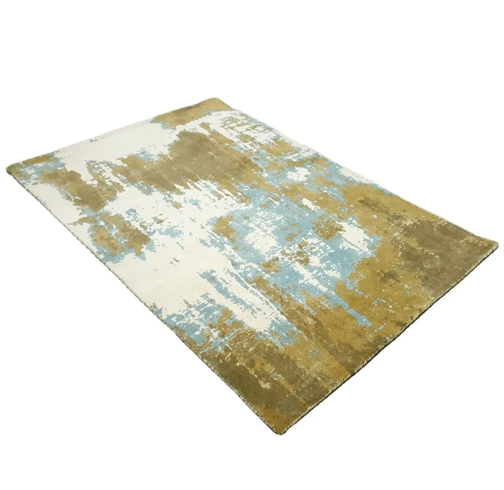 Hot Promotion Blue Gray Hand Knotted Bamboo Silk Carpet For Hotel