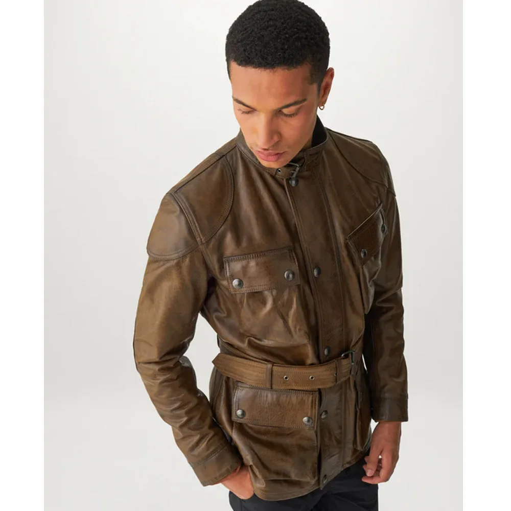 Panther 2.0 Leather Jacket Burnished Gold Hand Waxed Leather Saddle Brown Pro leather jacket in brown / black