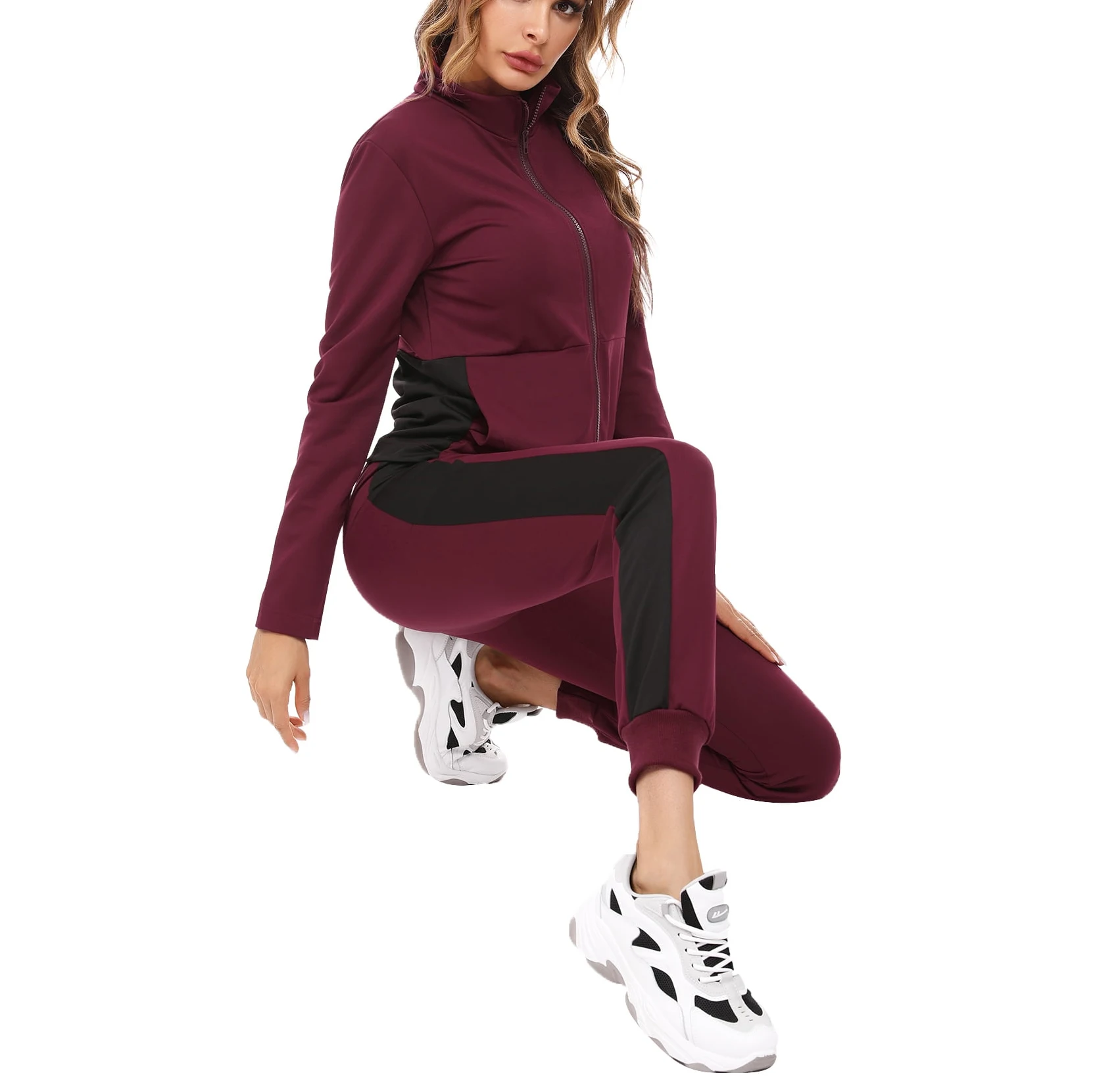 Custom Sportswear Sweatpants And Hoodie Set Elastic Waist Women Fleece Two Piece Jogger Sets Full Zip Up Sweat Suits For Women