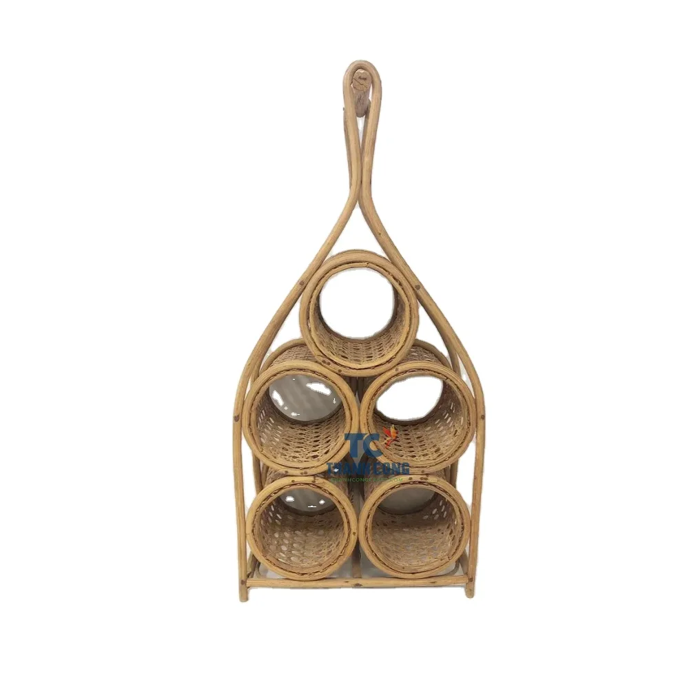 Rustic Kitchen Bar Countertop Tabletop Rattan Wine Bottle Stand Holder Modern Red Wine Rack