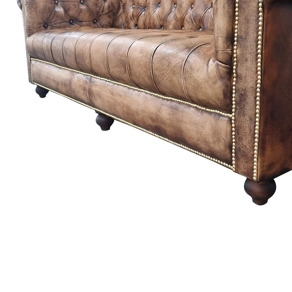 Tufted Genuine leather sofa 2022 new antique brown leather 3 seat sofa for living room sofa set