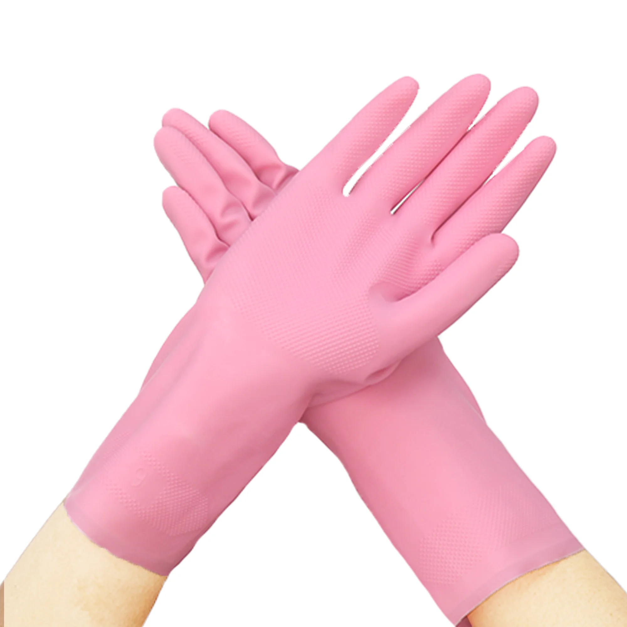 Women reusable latex pink household rubber gloves waterproof dish cleaning gloves for kitchen dishwashing car washing