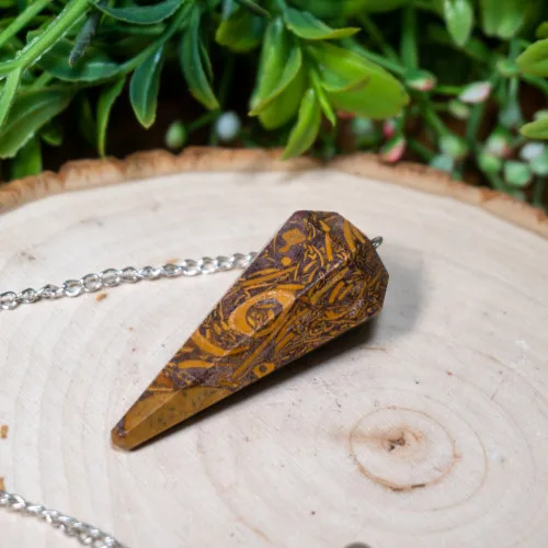 Beautiful Calligraphy Jasper  Gemstone Pendulum Wholesale Black Obsidian Dowsing Pendulum Top Quality 6 Faced Black Agate Pendul