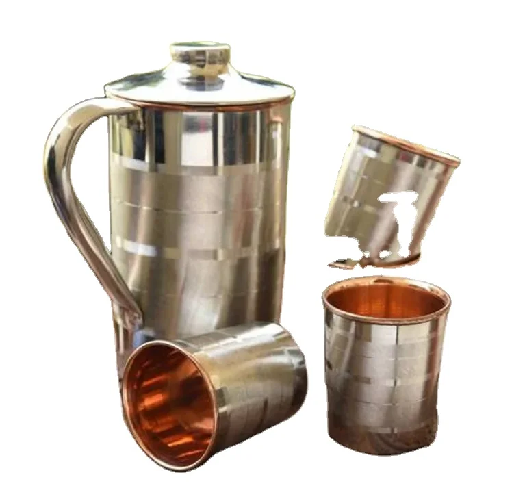 Stainless Steel Water JUG 1.5 Litre Pure copper water jug with glasses Pitcher Immunity Booster
