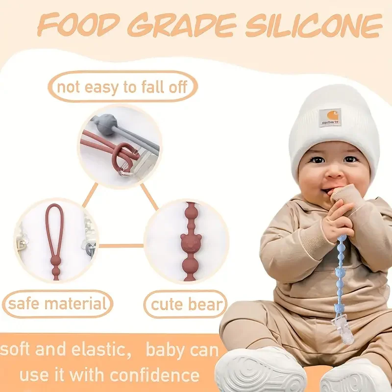 Cute Pacifier Chains With Clip Adjustable Silicone Chain Stretchable Stroller Hanging Strap Food Grade Bottle Safety