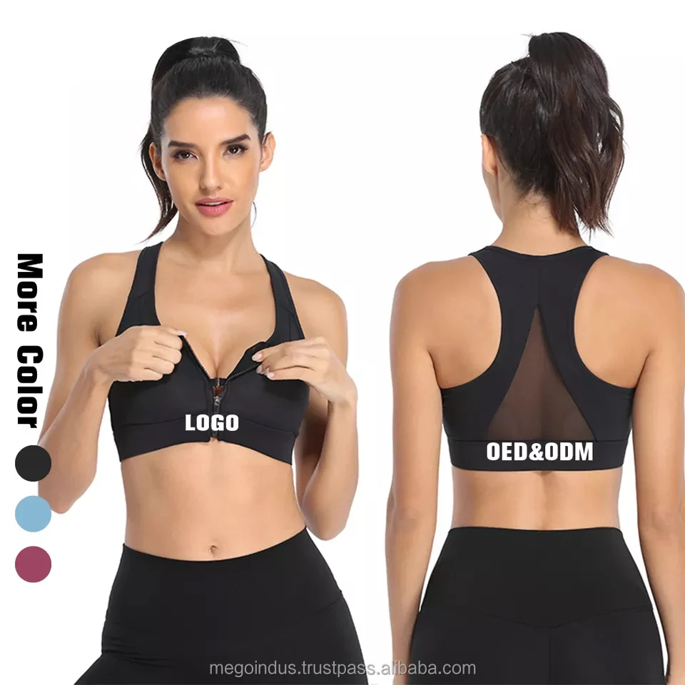 Custom Brand Women Yoga Clothing Top Quality Quick Dry Plus Size Fitness Yoga Sport Bra Zipper Front For Women