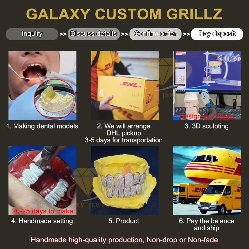 Hip Hop Grillz 10 Top 10 Bottom 925 Solid Silver Iced Out Grills Teeth Custom Punch Cut Men Gold Diamond Dust Cut Grillz