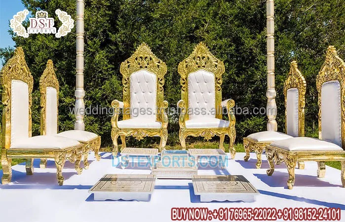 Bride Groom Seating Wedding Ceremony Vidhi Chairs New Design Wooden Wedding Mandap Chairs Designer Carved Marriage Mandap Chairs