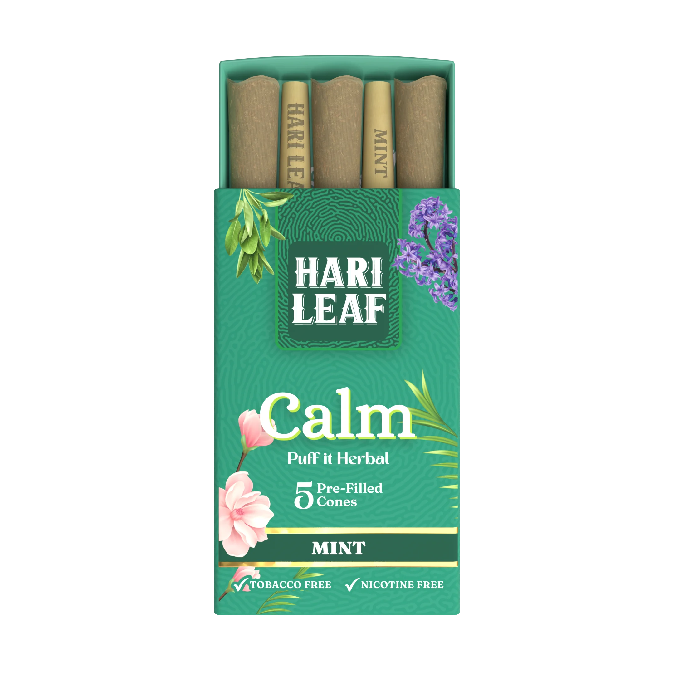 Hari Leaf Calm Blend Mint Pre filled Cones Non Tobacco Non Nicotine Refreshing Mint Flavor 5 Cones per Pack