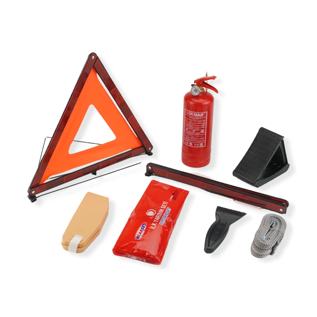 All in-Bag  Traffic Safety Tools 8 Pcs Including First Aid Kit and Fire Extinguisher