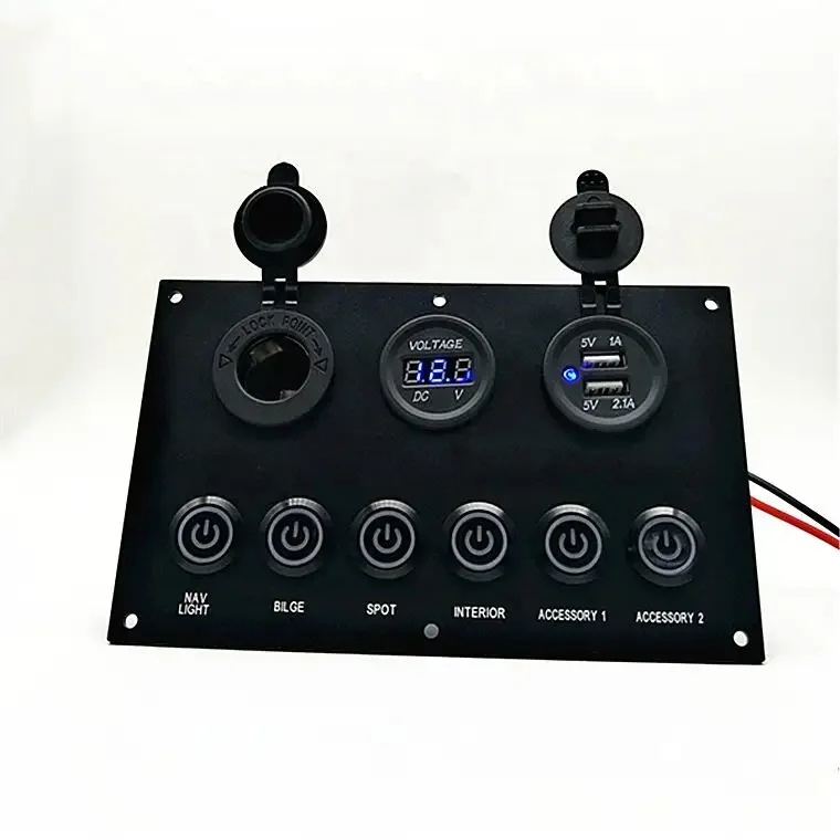 MICTUNING Waterproof 6Gang Marine Boat Aluminum Push Button Mounted Dash Switch Panel Offroad
