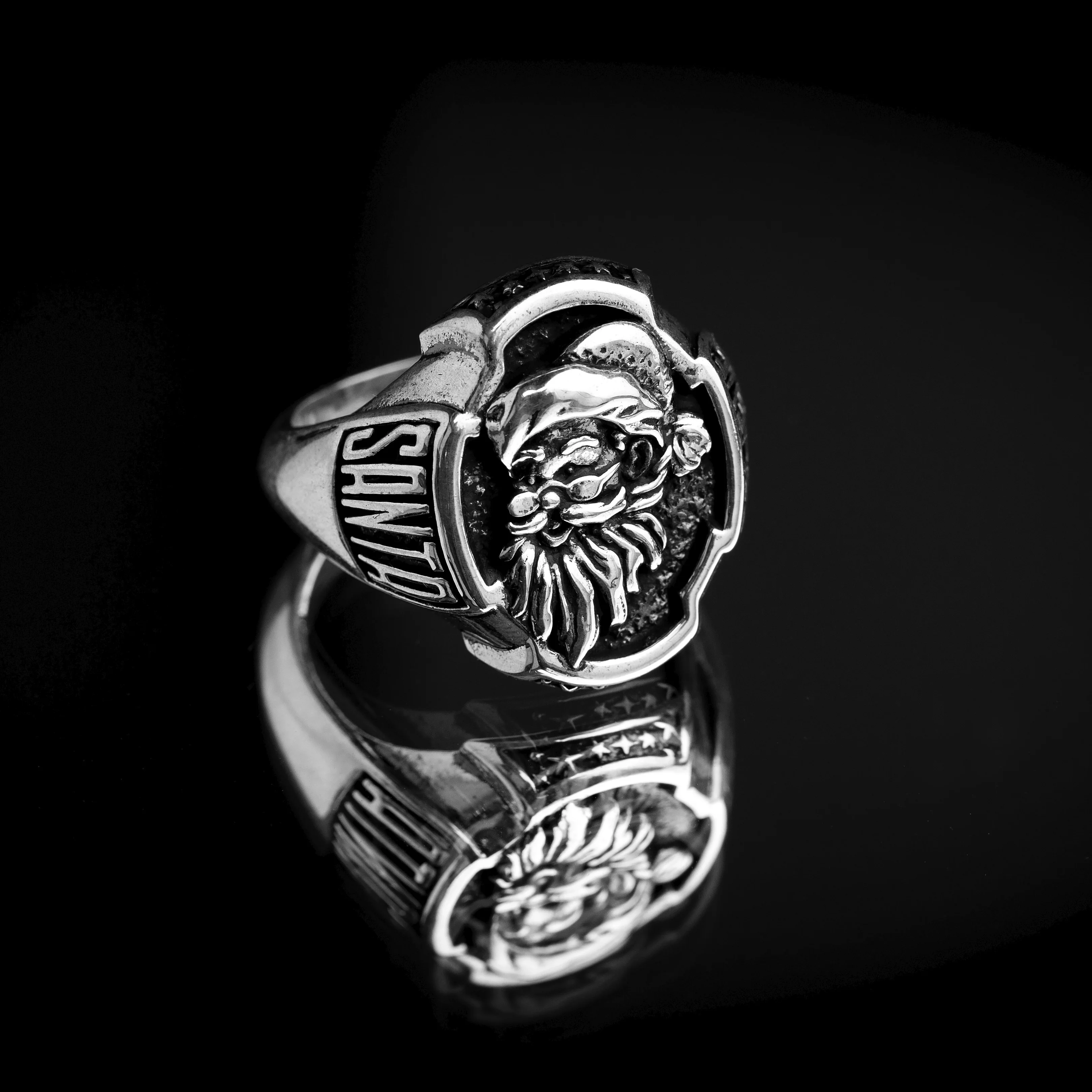 Santa Claus Believe Oxidized Wholesale Turkish Handmade 925 Sterling Silver Handcrafted Men Rings Jewelry