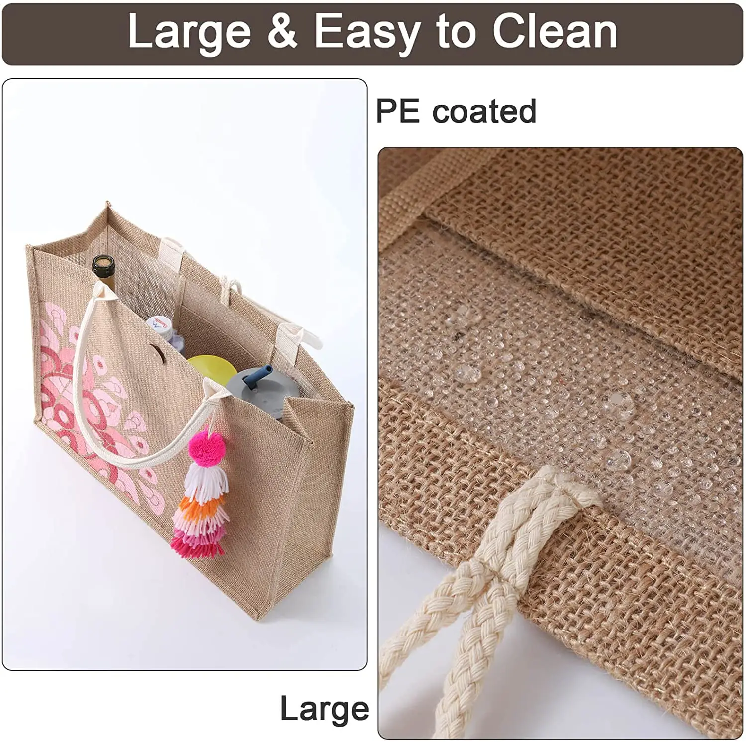 Jute Reusable Grocery Shopping Bag Jute Tote Bags Aesthetic for School, College, Travel, Beach OEM Made In Vietnam