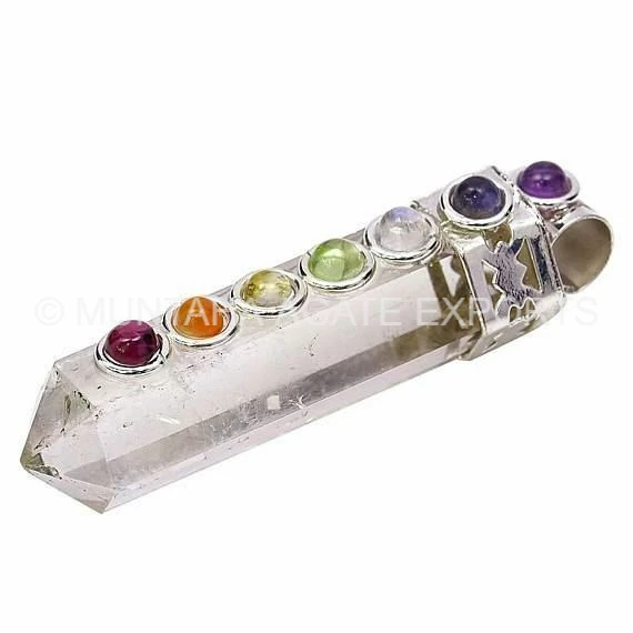 Wholesale 7 chakra clear Quartz Bullet Pendant | Clear Quartz Pencil Pendant | Buy 7 chakra Clear Quartz Pendant