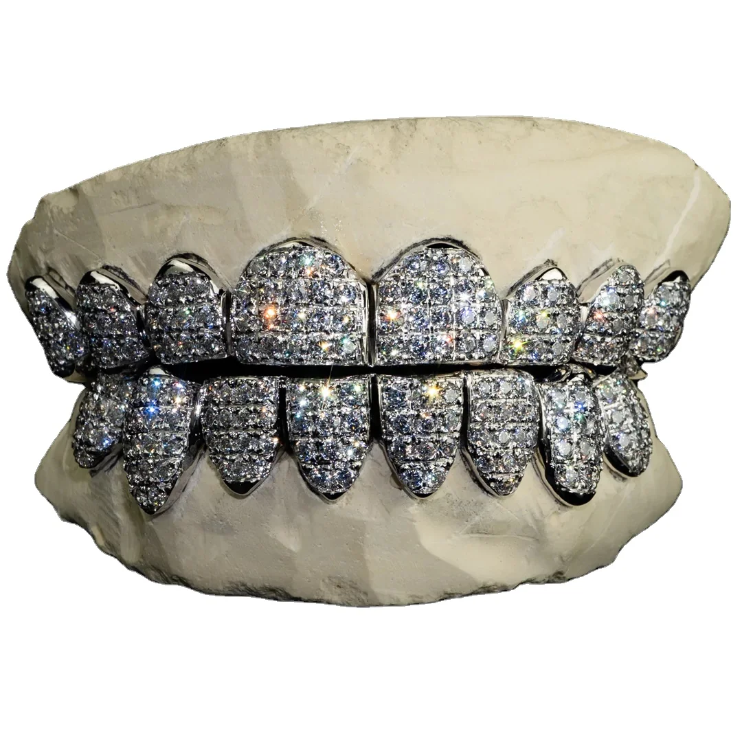 Hip Hop Moissanite Custom Grillz Teeth Top Bottom Grills Dental Mouth Punk Tooth Rapper Jewelry for  Men