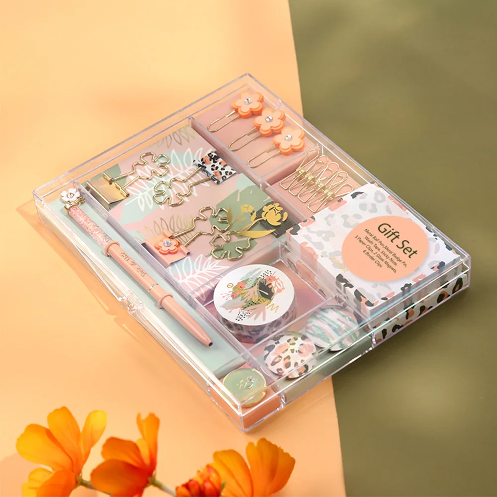 Promotion School Office Supplier Binder Clips Memo pad Stationery Gift Set Tackle Box