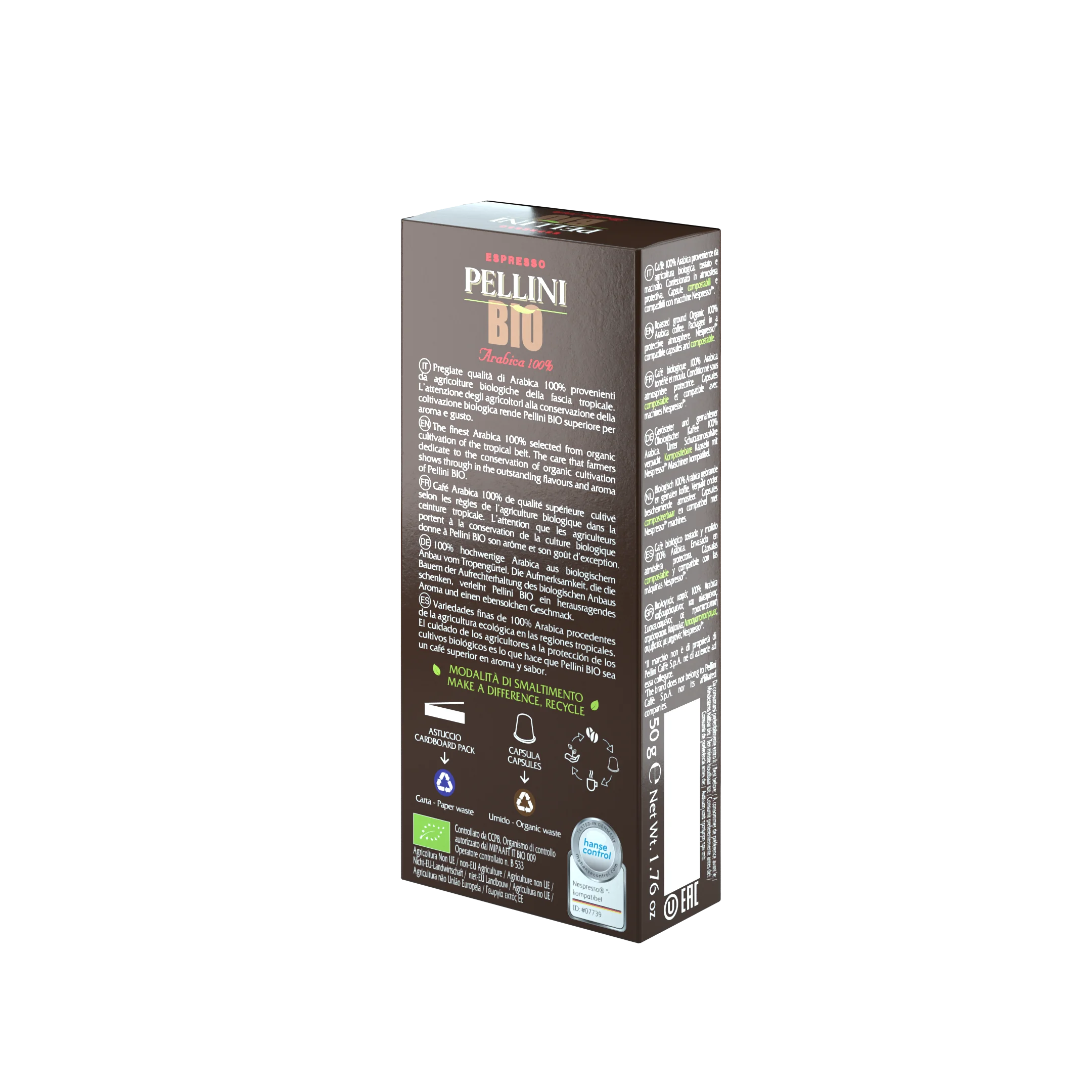 High quality made in Italy 100% Arabica Organic Coffee 10 Capsule BIO Nespresso Compatible Coffee Capsule for Espresso