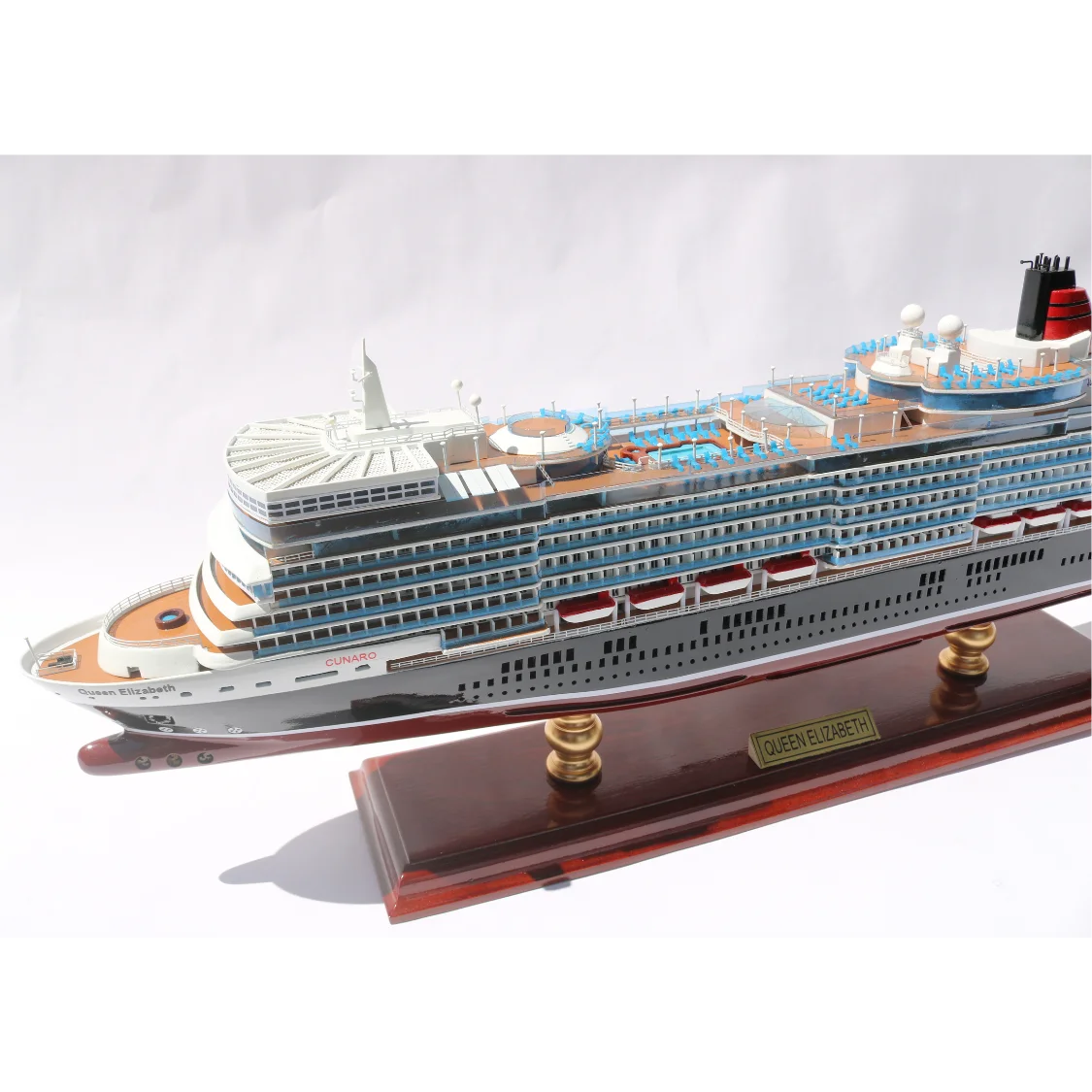 MS QUEEN ELIZABETH CRUISE SHIP MODEL FOR DECORATION - HANDICRAFT MODEL FOR GIFT - WOOD SHIP MODEL WITH DISPLAY STAND