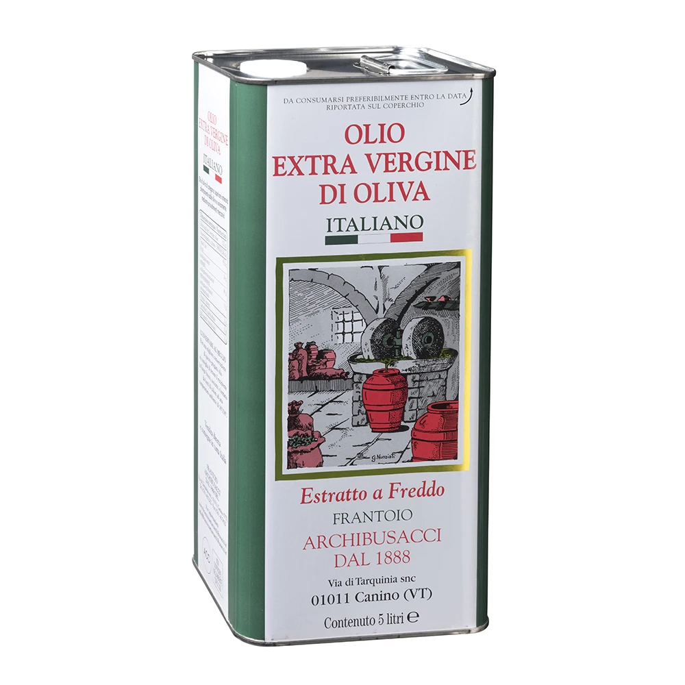 Extra Virgin Olive Oil 100 % Italian Cold Pressed 5 Lt. Can Classic Fruity for restaurants and hotels