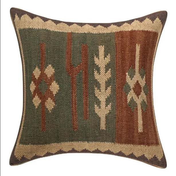 Bohemian Indian Texture Handmade 100% Wool Jute Square Pillow Cover Living Room Home Decor Knitted  Embroidered Cushion Case