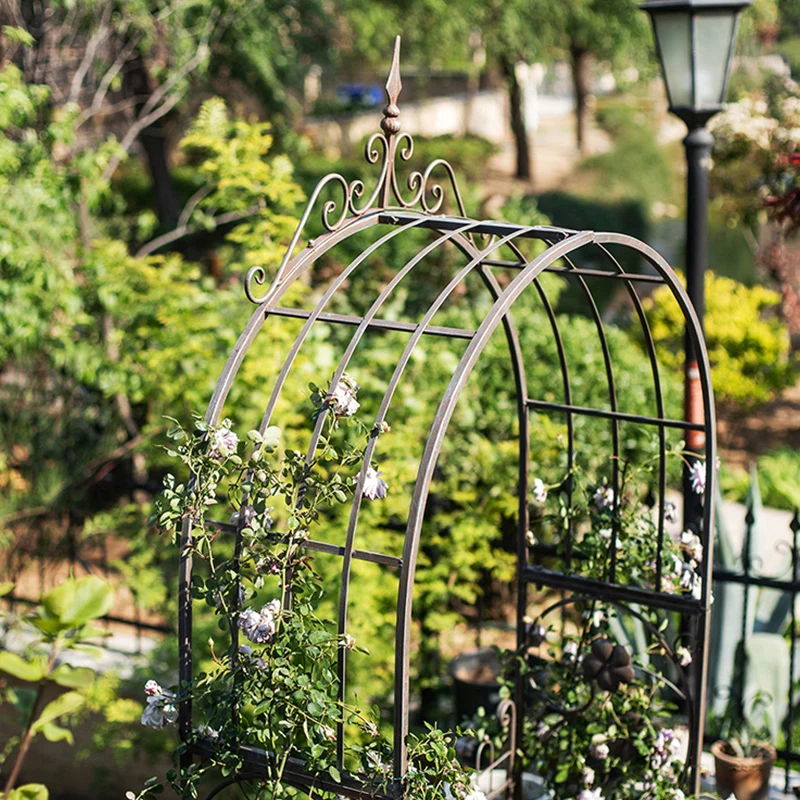 Vintage Metal Garden Arbor Trellis Climbing Plant Vine Wedding Bridal Party Lawn Decoration Outdoor Arch with Gate