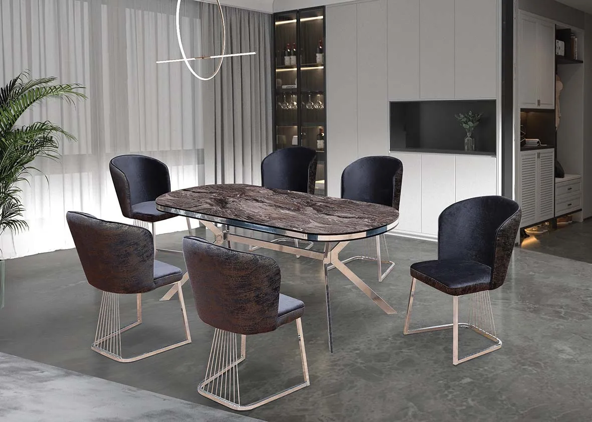 Arya Table Set MDF   6  Chair metalHome  Luxury Foldable Dining   Extension Table Adjustable  Furniture Glass Marble Wood