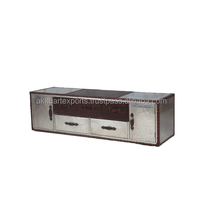 Modern Aviator Style Storage Cabinet with Wooden Drawers Industrial TV Stand Living Room Furniture for Home Use
