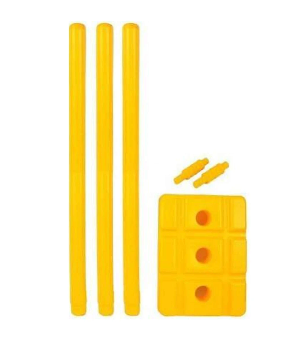 High Quality Cricket Accessories-Yellow Plastic Cricket Stumps with 3 Stumps 2 Bails 1 Base Customizable OEM Logo