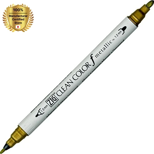 [KURETAKE] Kuretake Zig Twin Tip Marker Clean Color F Metallic, Gold (TCS-8000-101) (5 pcs) stationery water color watercolor pe