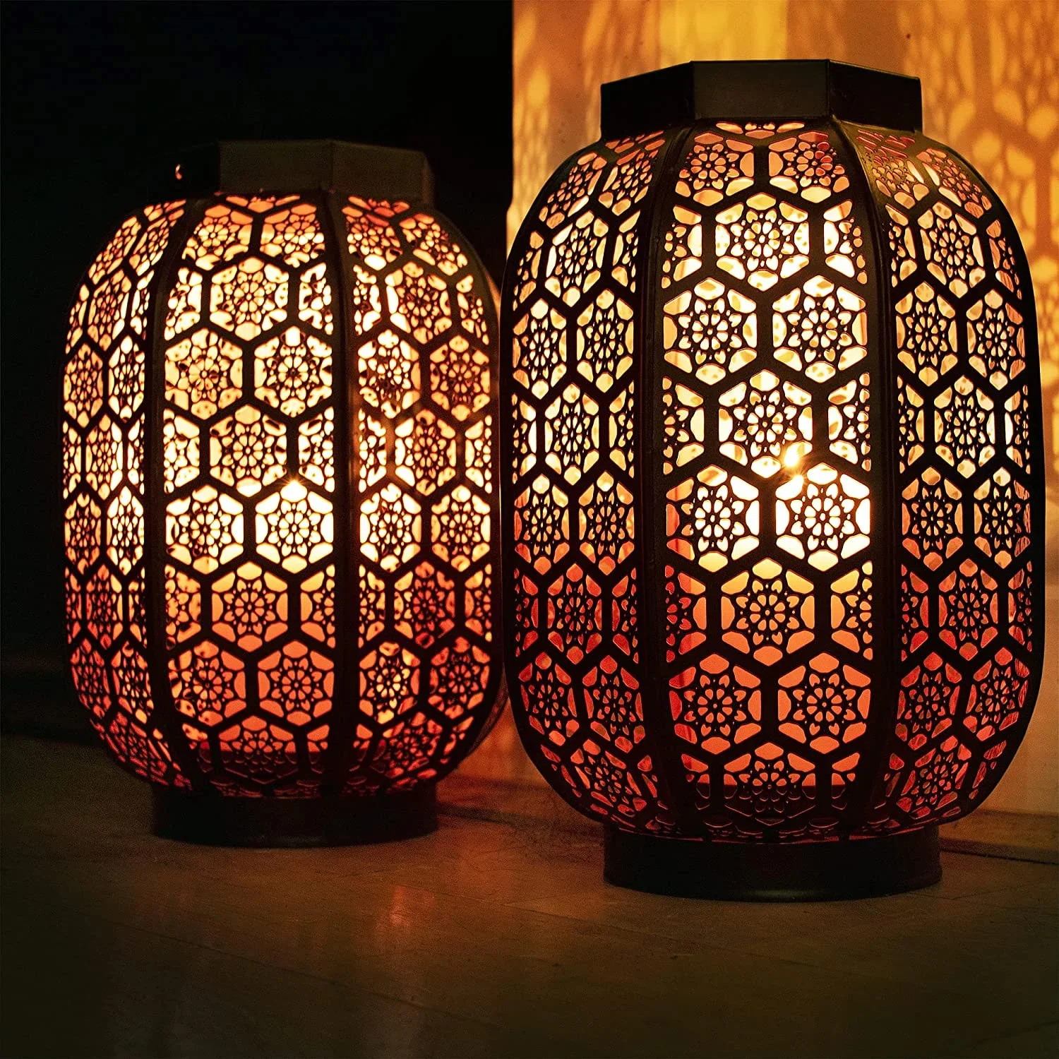 Laser Cut Moroccan lantern Black Rose Gold