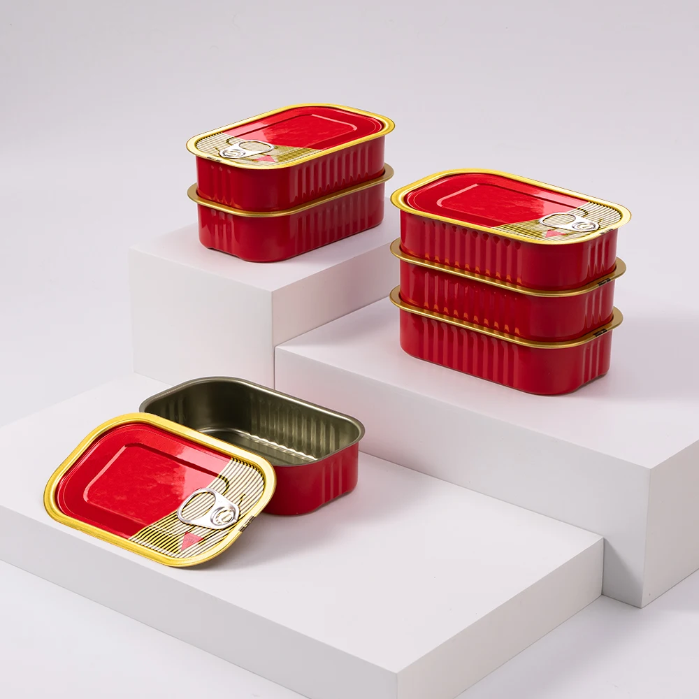 Tinned Tuna Salmon Milk Juice Square Food Grade Easy Open Cap Sardine Fish Tin Food Cans