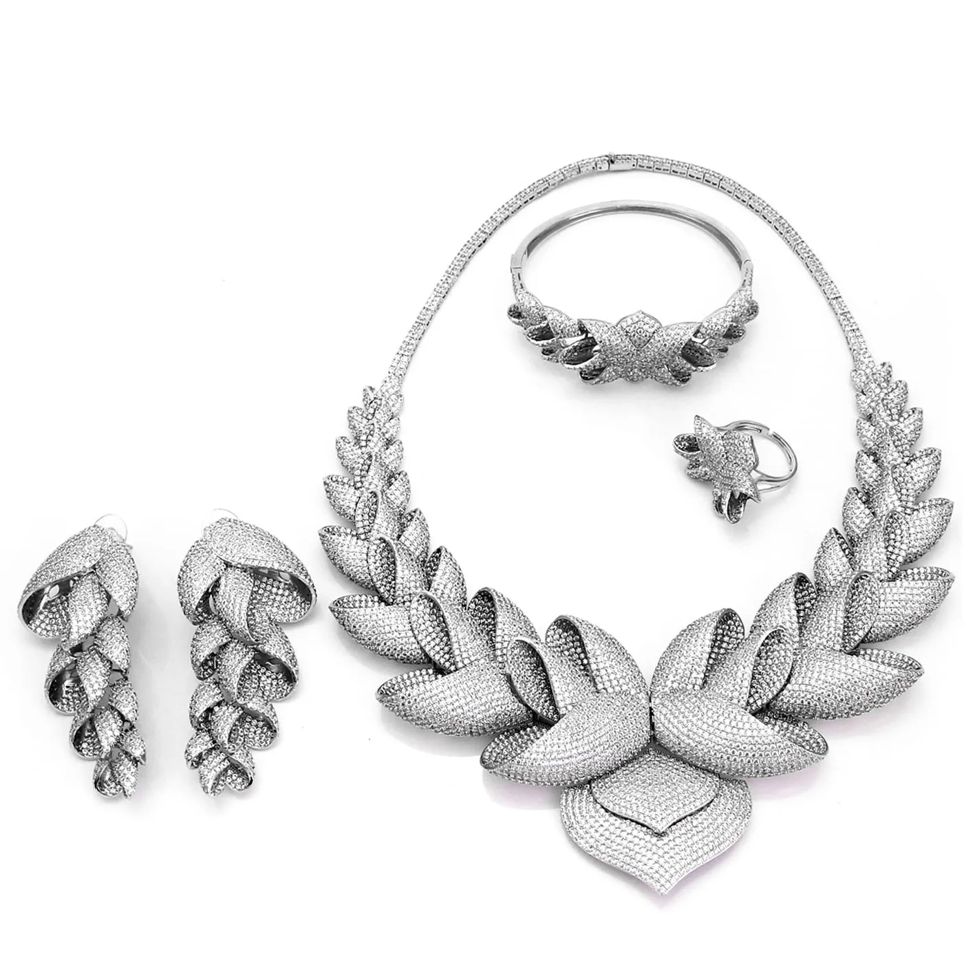 Zhuerrui Top American Diamond Jewelry Sets Four Pieces Fantasy Flower Style Wholesale Women Wedding Jewelry Sets HZ18091104