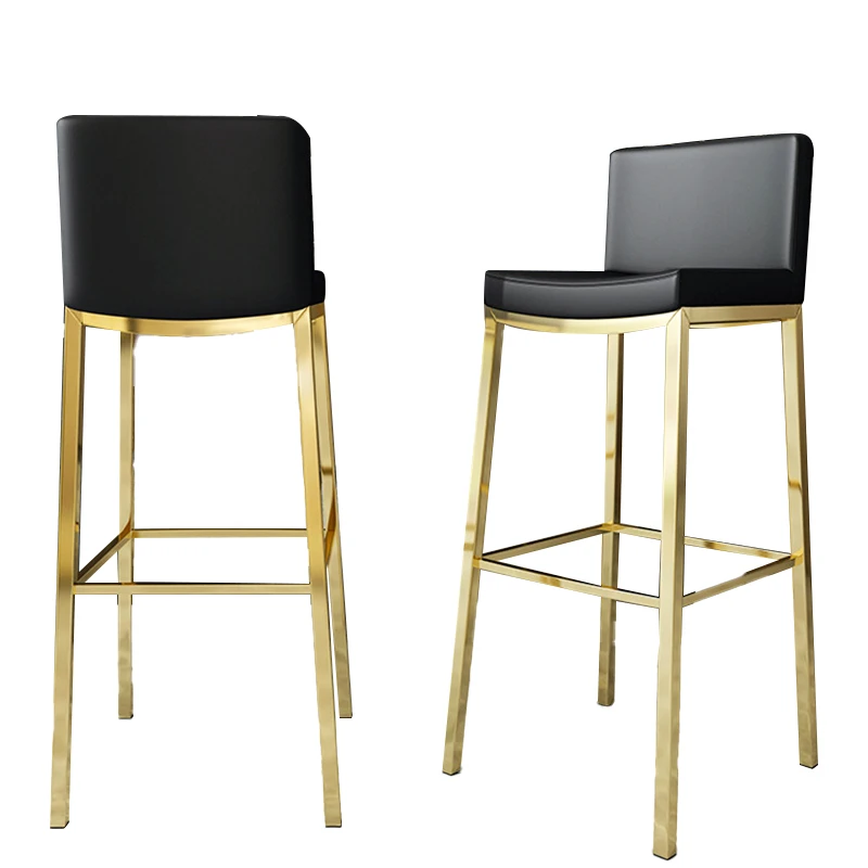 Customized Furniture Bar Chair Contemporary High Back Counter Stool In Gold Metal And Grey Faux Leather