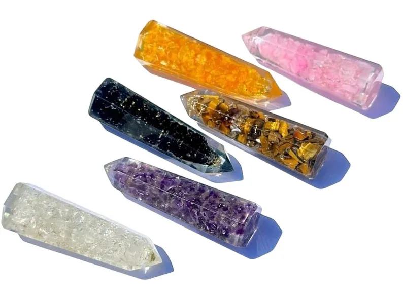 Top Selling Crystal Energy Amethyst 6 Faceted Orgonite Wand Wholesale Mix Natural Gemstone Chips Orgone Massage Healing Obelisk