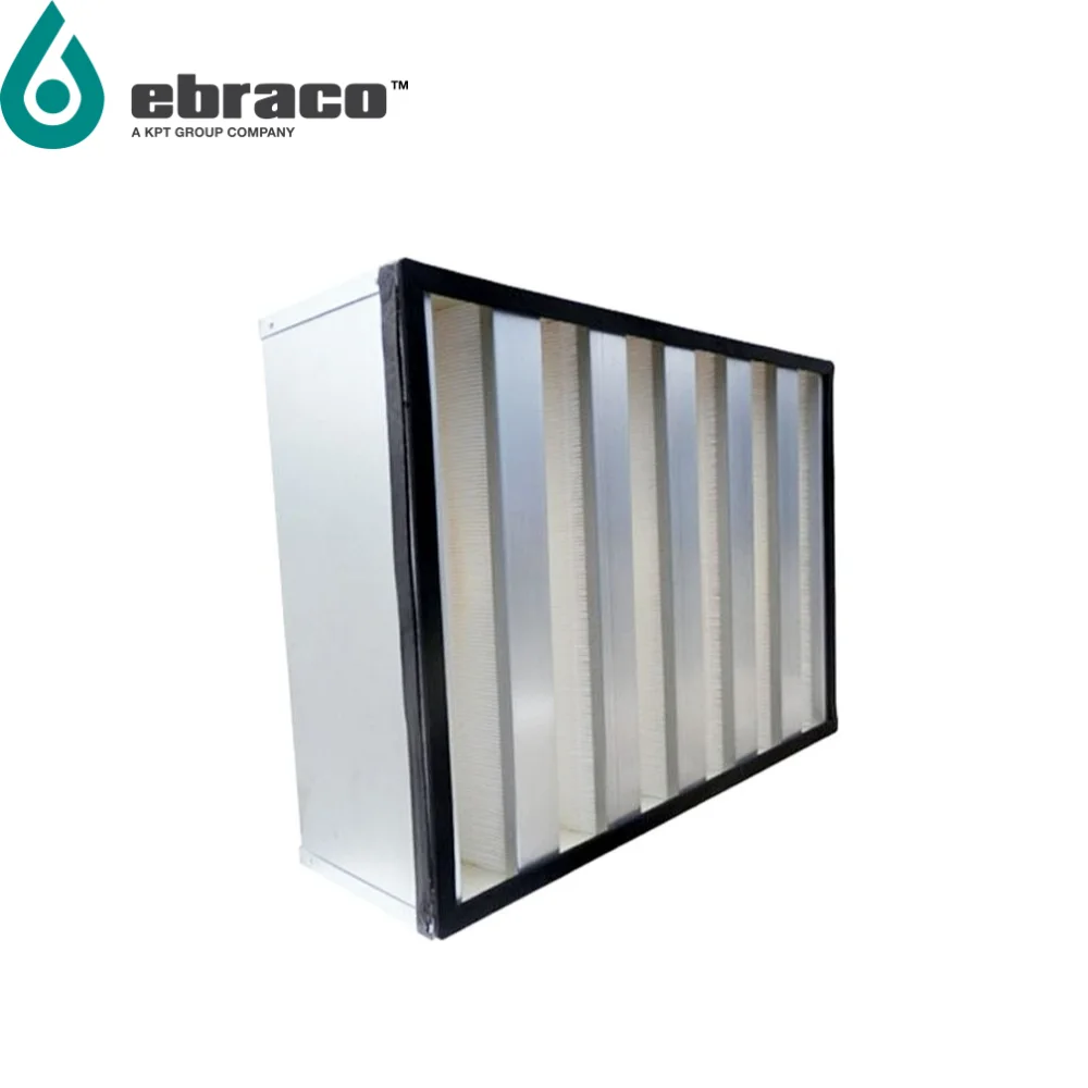 New Condition Ebraco H13 99.95%  V Bank Hepa Filter 4V 610x610x292mm (24x24x12inch) for HVAC, AHU, Cleanroom- Customized