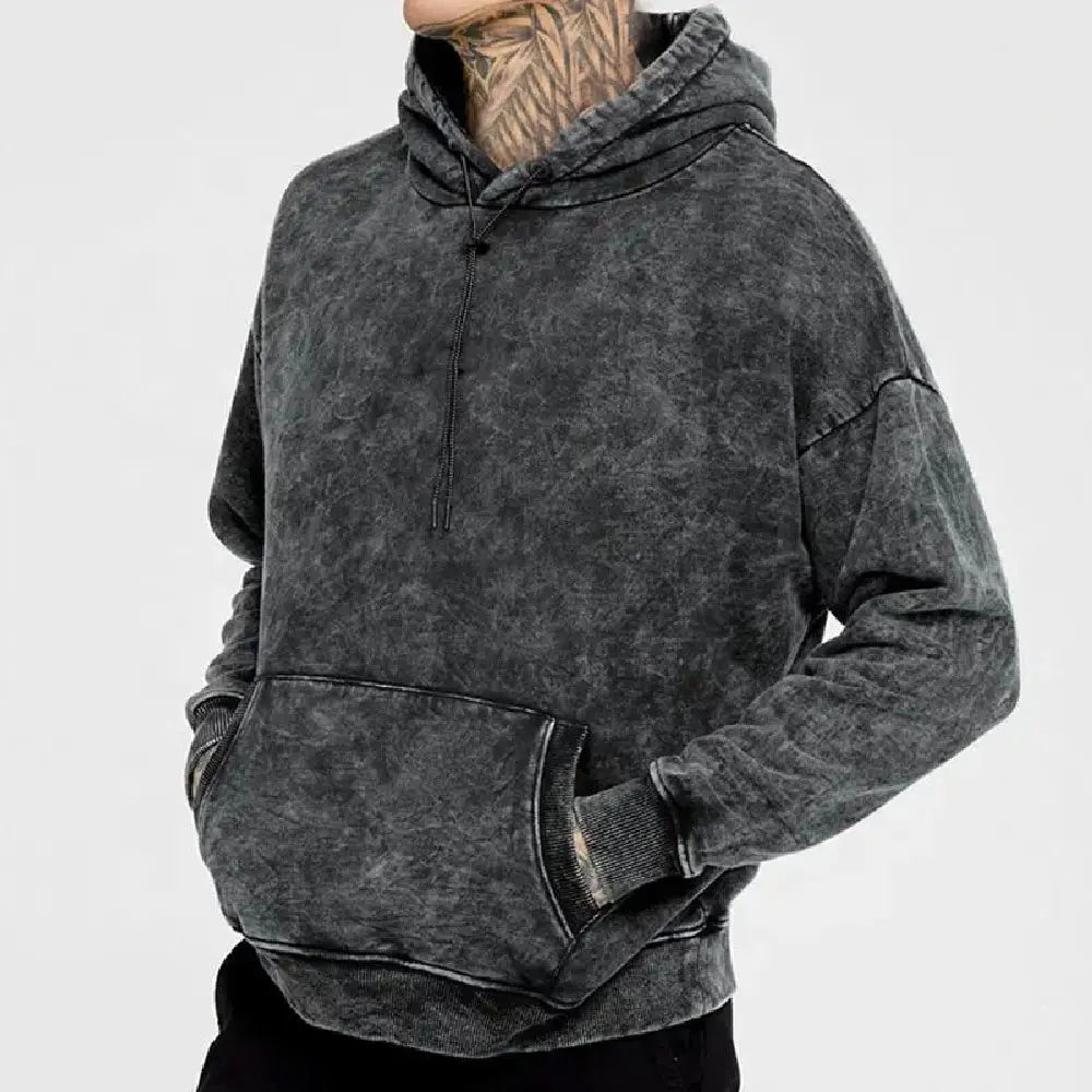 New Design Blank hoodie Vintage Distressed Acid Washed Hoodie Men Streetwear Blank Acid Wash Hoodie