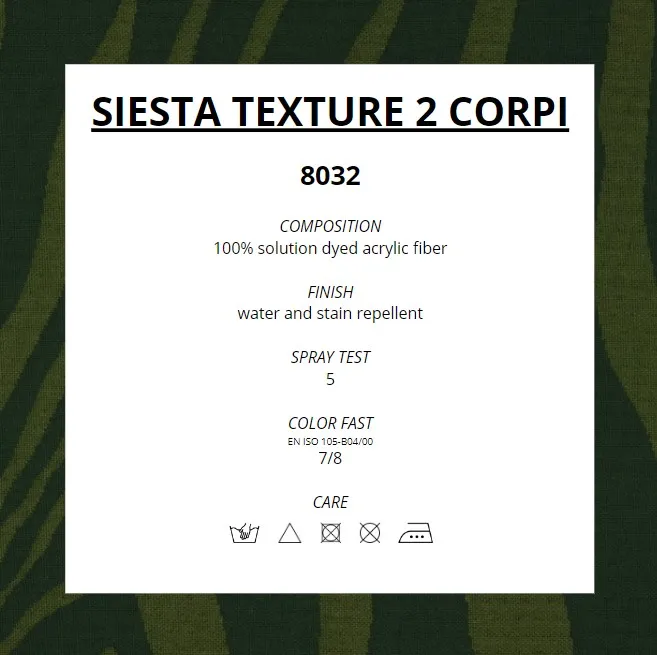 Fabric of 100% High Quality Solution Dyed Acrylic Yarn for Garden Decoration - Siesta Texture 2 Corpi Green Zebra