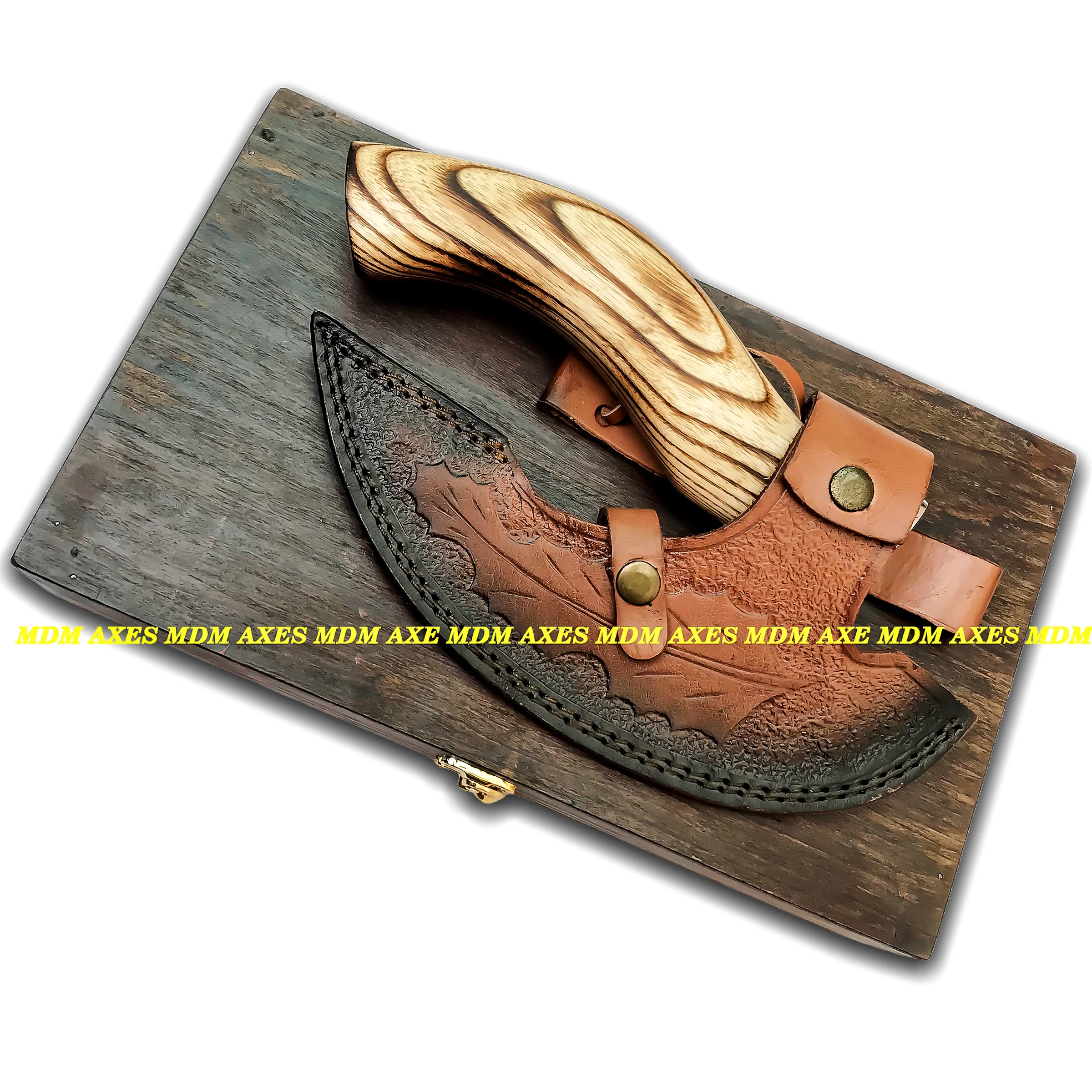 Custom Handmade Carbon Steel Viking Hatchet Tomahawk Beautiful Wooden Box Beautiful Damascus DIY Hunting Pizza Cutter Included