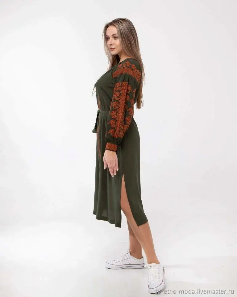 Autumn Women Floral And Birds Embroidered Linen Maxi Dress